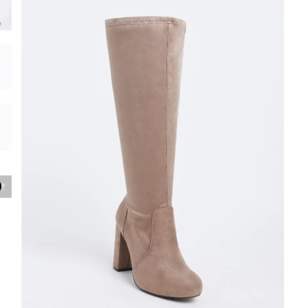 Tan Faux Suede Barrel Knee-High Boot